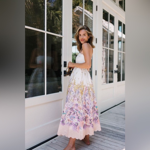 ZIMMERMANN JUDE SCALLOP MIDI DRESS IN PEACH GRADIENT FLORAL ZIMM SIZE 2 /AU 10 - Picture 3 of 14